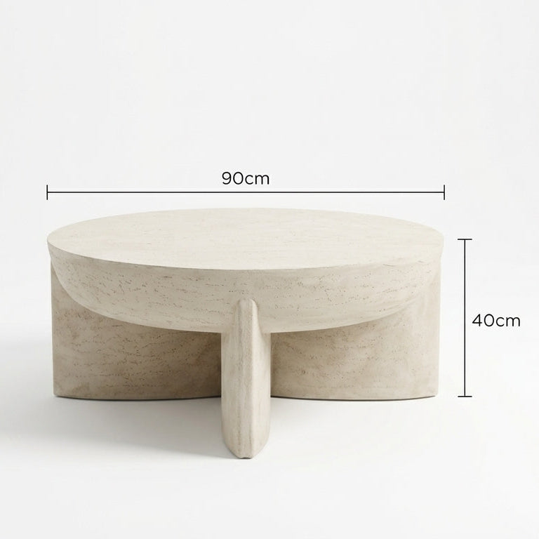 Round stone table with dimensions on a white background