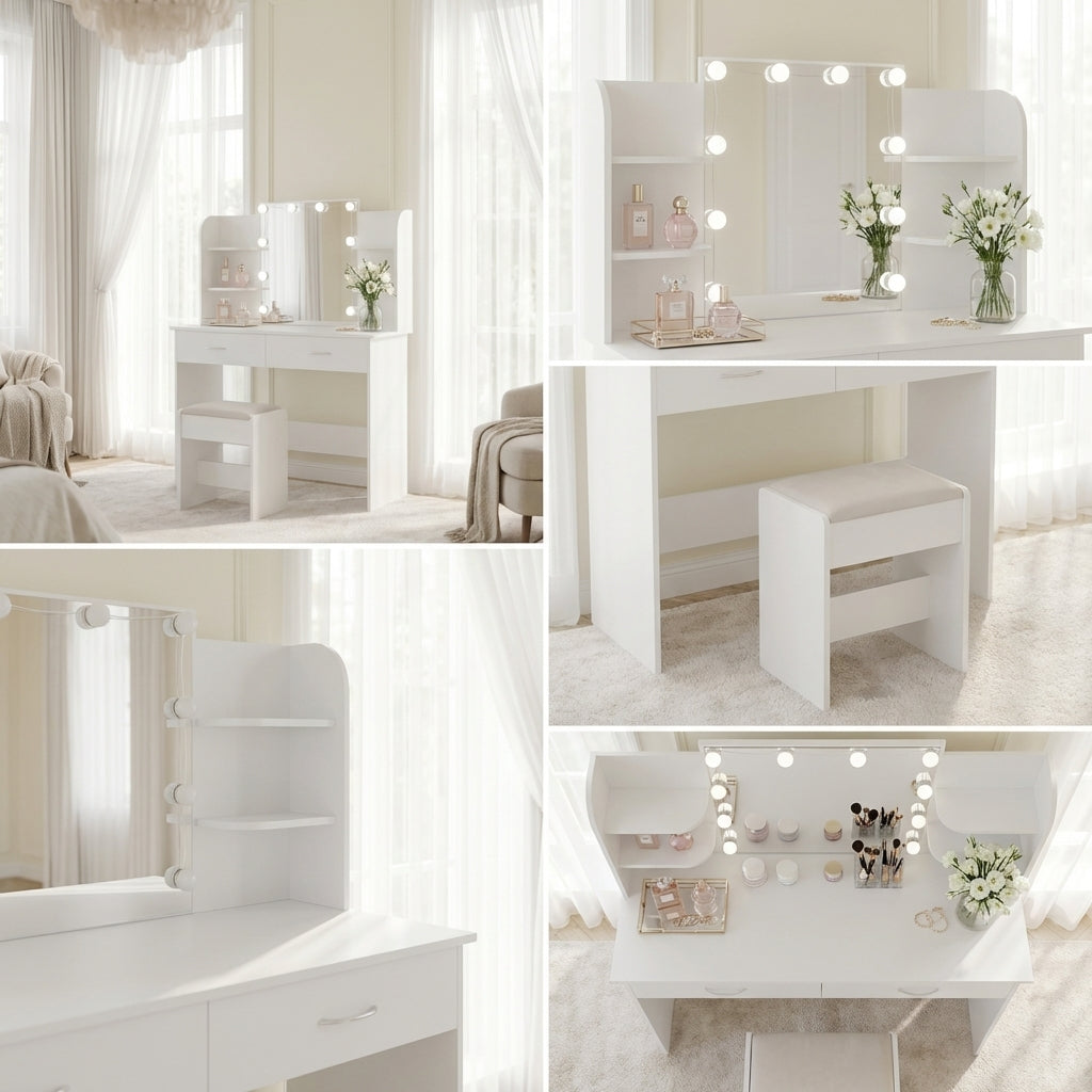 Serenity Dressing Table Set with Makeup Mirror - White