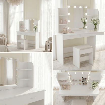 Serenity Dressing Table Set with Makeup Mirror - White