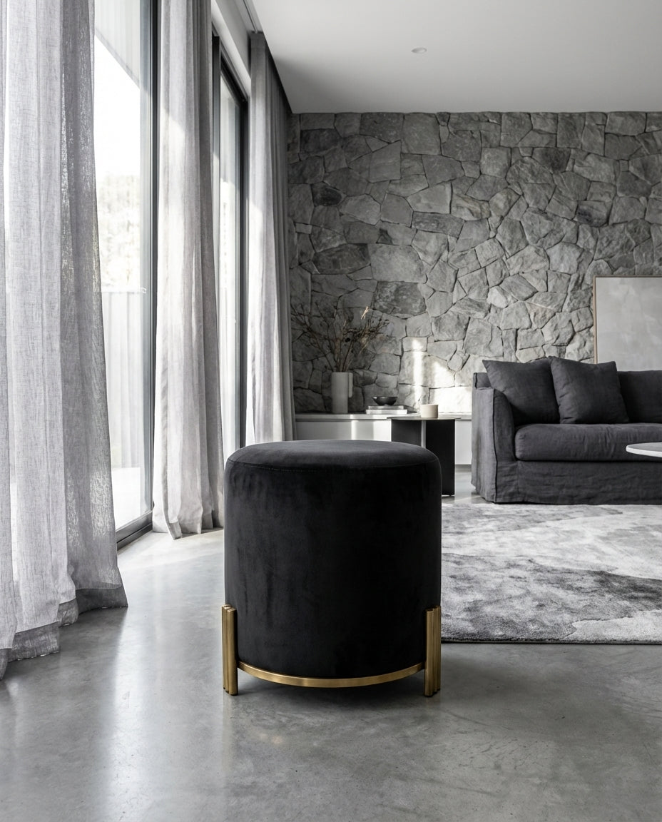 Apollo Velvet Ottoman - Black – modern ottoman or footstool by Interior Ave
