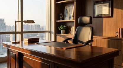 Ashby Executive Office Chair – Walnut Frame & Black Leather
