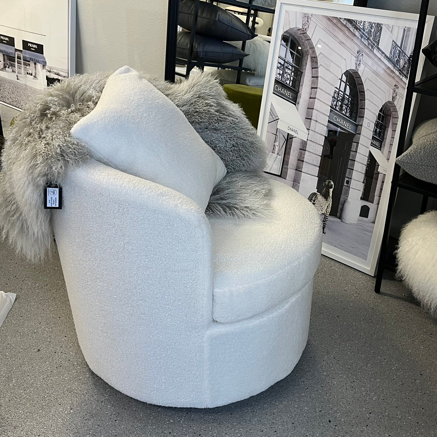 Alexa Swivel Boucle Chair - White