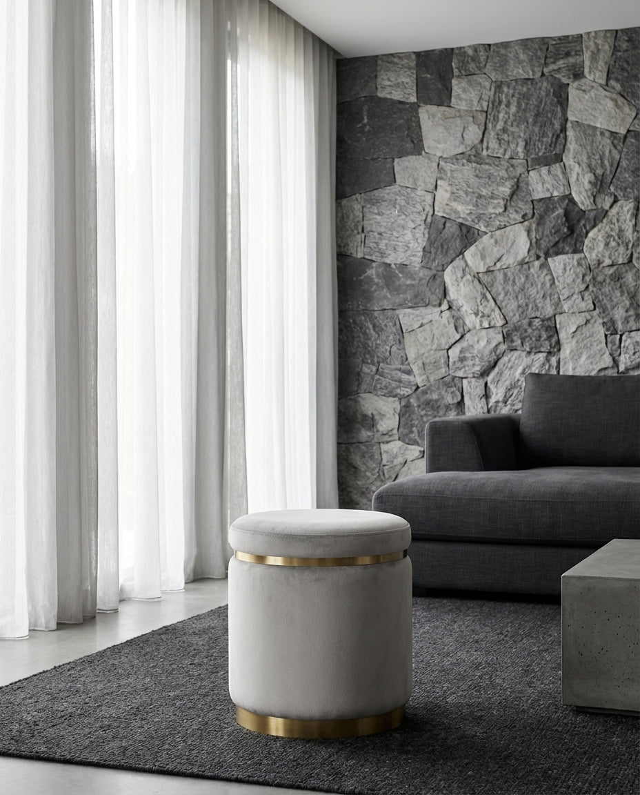 Gia Velvet Ottoman – Light Grey Round Tufted Footstool – modern ottoman or footstool by Interior Ave