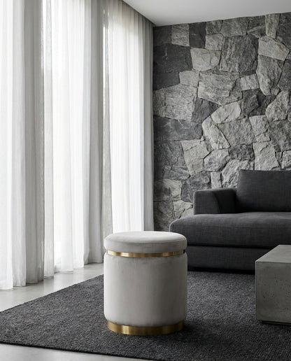 Gia Velvet Ottoman – Light Grey Round Tufted Footstool – modern ottoman or footstool by Interior Ave