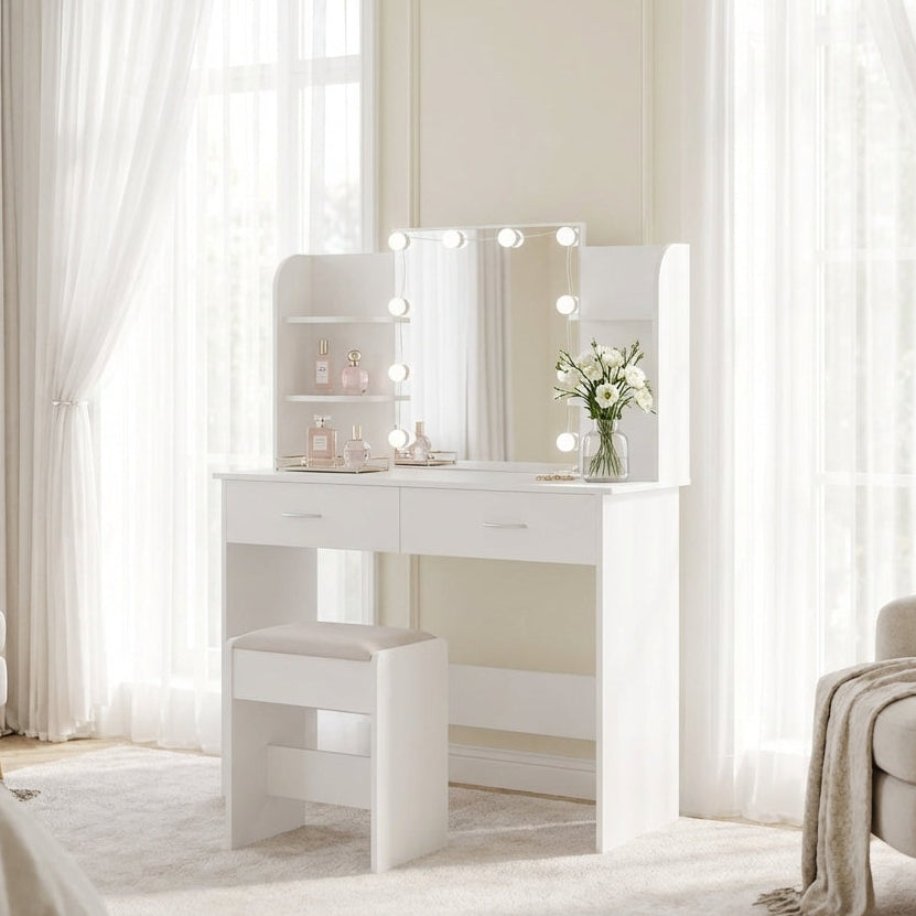 Serenity Dressing Table Set with Makeup Mirror - White – Designer mirror by Interior Ave