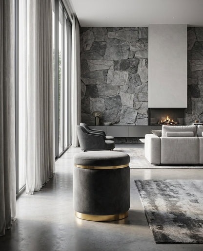 Gia Velvet Ottoman – Charcoal Grey Round Tufted Footstool – modern ottoman or footstool by Interior Ave