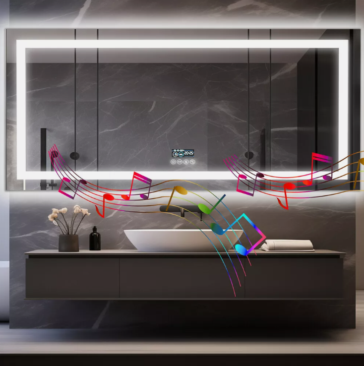 160 x 80cm Rectangle Frameless LED Bathroom Bluetooth Mirror – LED illuminated Bluetooth bathroom mirror by Interior Ave