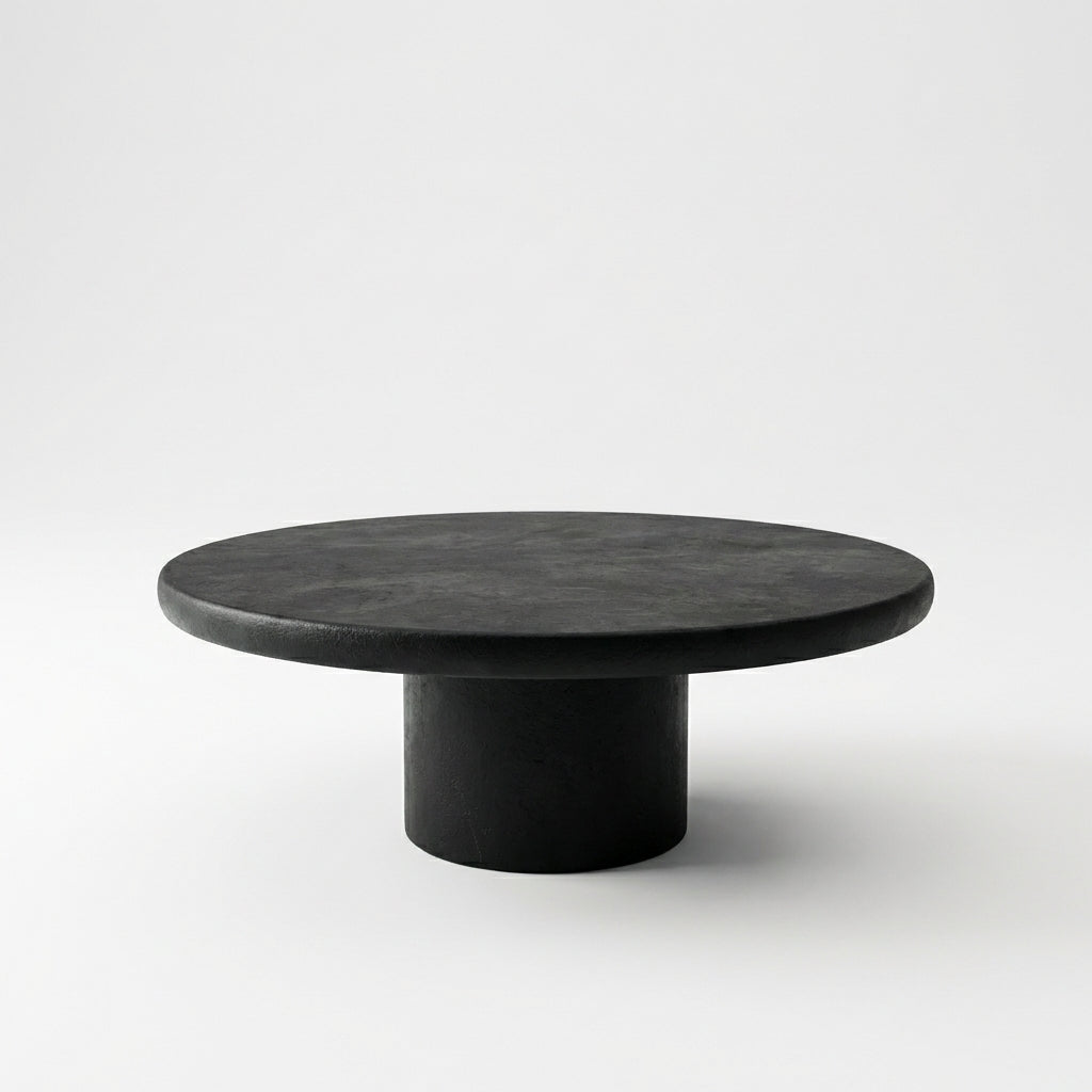 Nobu Round Sculptural Stone Coffee Table in Matte Black