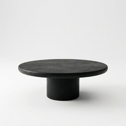 Nobu Round Sculptural Stone Coffee Table in Matte Black