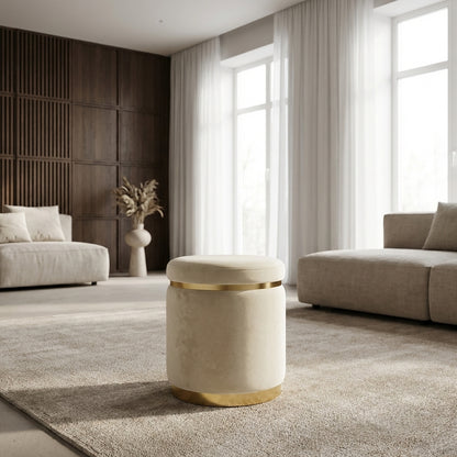 Gia Velvet Ottoman – Cream Round Tufted Footstool – modern ottoman or footstool by Interior Ave