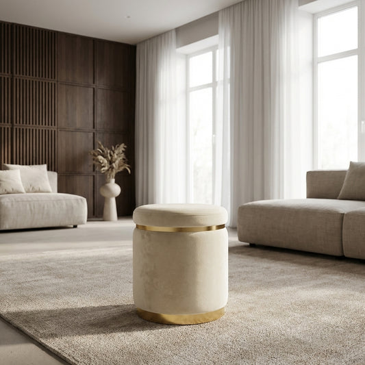 Gia Velvet Ottoman – Cream Round Tufted Footstool – modern ottoman or footstool by Interior Ave
