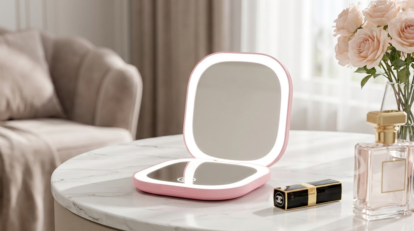 Aura LED Compact Mirror - Pink