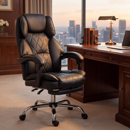 Ashford Reclining Office Chair with Footrest – Black