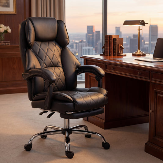 Ashford Reclining Office Chair with Footrest – Black