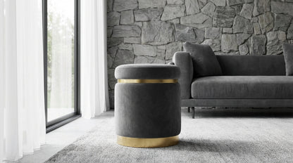 Gia Velvet Ottoman – Charcoal Grey Round Tufted Footstool – modern ottoman or footstool by Interior Ave