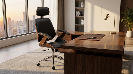 Ashby Executive Office Chair – Walnut Frame & Black Leather