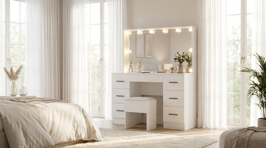 Grace Dressing Table Set with Makeup Mirror - White – Designer mirror by Interior Ave