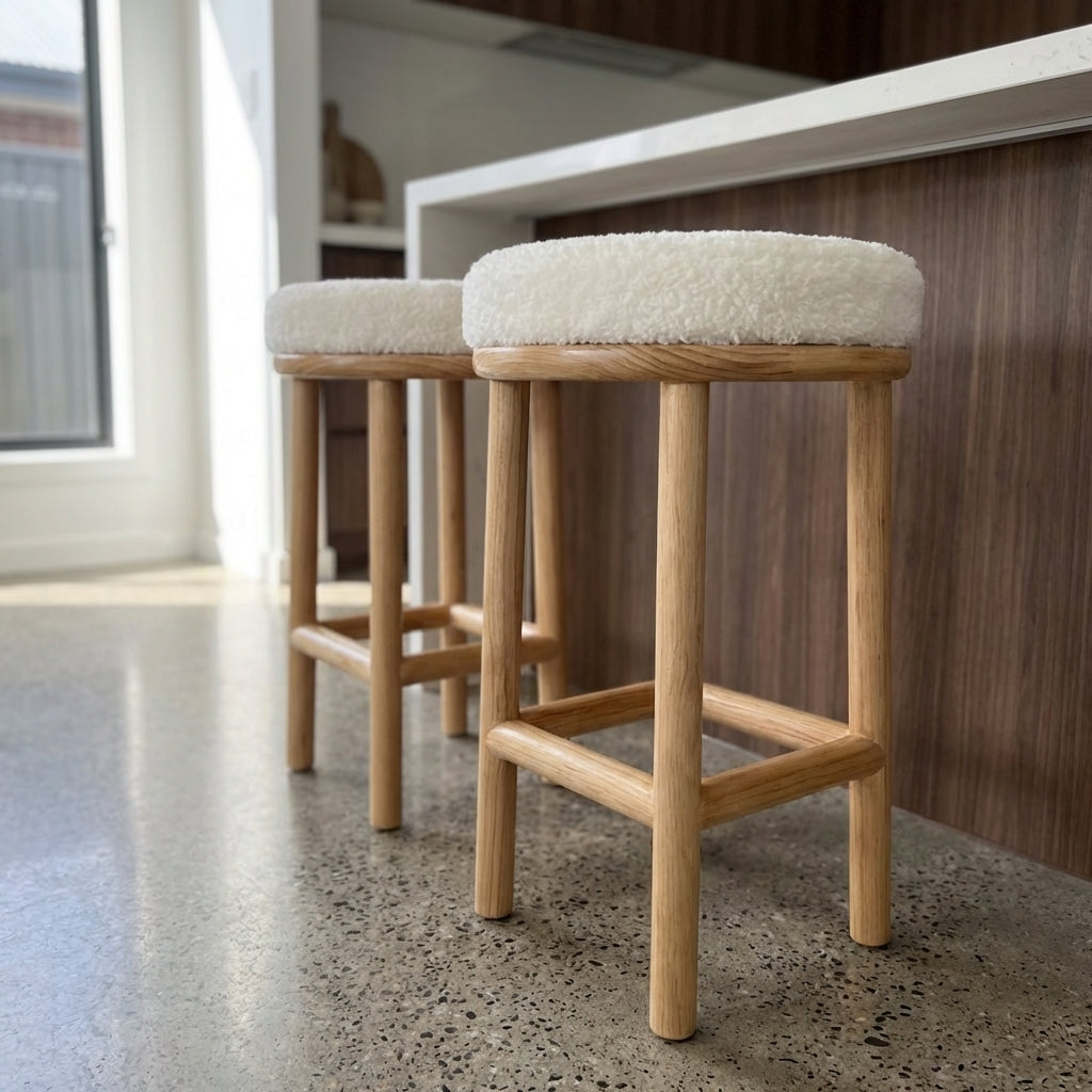 Oxford Wood Oak Bar Stool - Sheepskin | Designer Bar Stool by Interior Ave