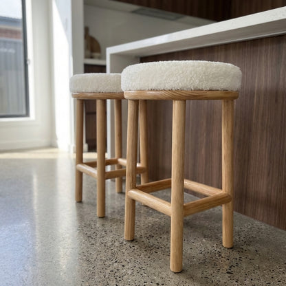 Oxford Wood Oak Bar Stool - Sheepskin | Designer Bar Stool by Interior Ave