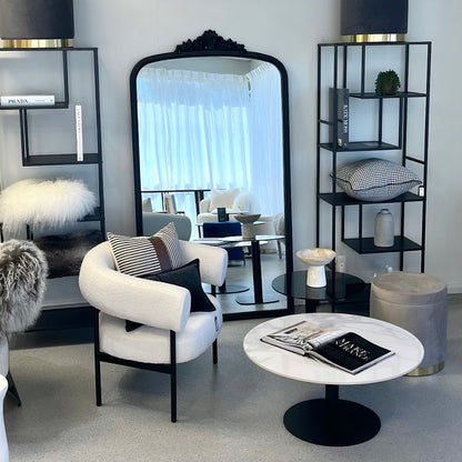 Helena Black Mirror – Arched Mirror with Ornate Crest