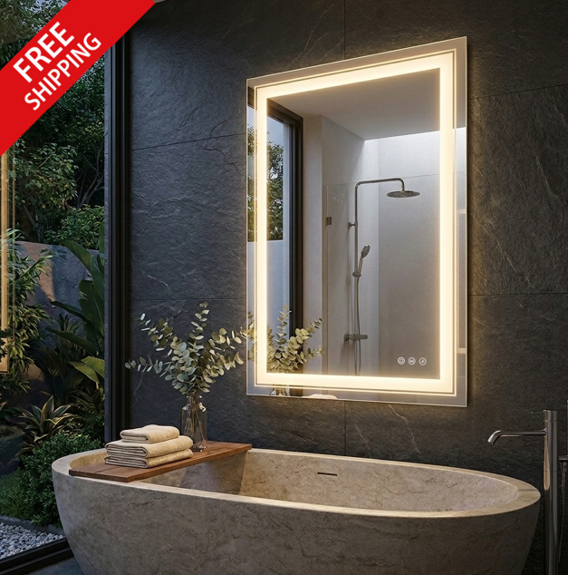 60 x 80cm Rectangle Frameless LED Bathroom Mirror – LED illuminated bathroom mirror by Interior Ave