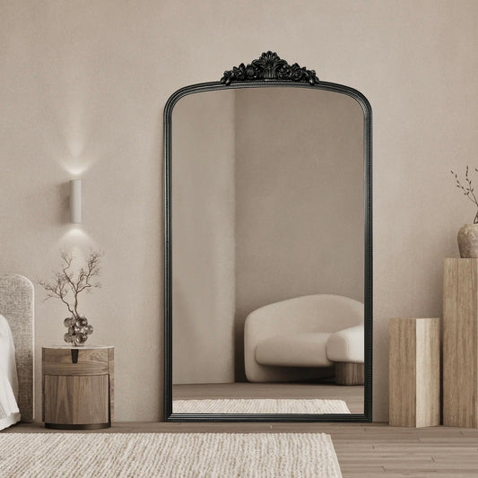 Helena Black Mirror – Arched Mirror with Ornate Crest