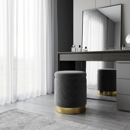 Charcoal Velvet Storage Ottoman