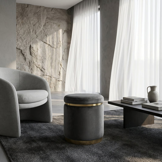 Gia Velvet Ottoman – Charcoal Grey Round Tufted Footstool – modern ottoman or footstool by Interior Ave