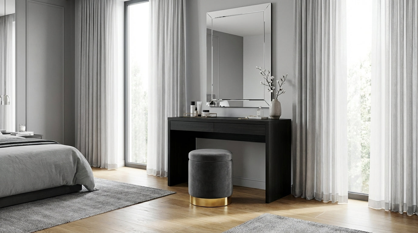 Gia Velvet Storage Ottoman – Charcoal Grey Tufted Footstool with Storage