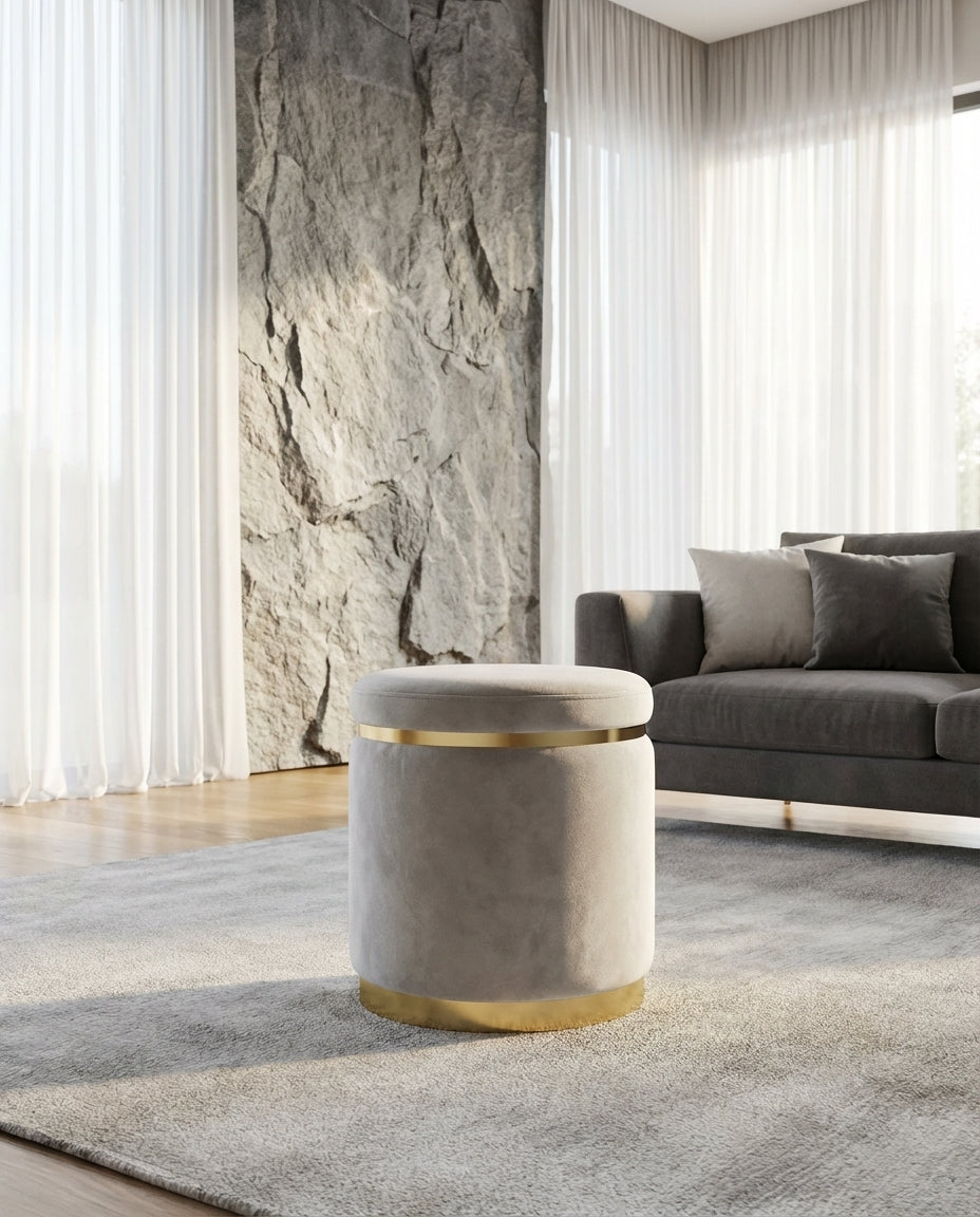 Gia Velvet Ottoman – Light Grey Round Tufted Footstool – modern ottoman or footstool by Interior Ave