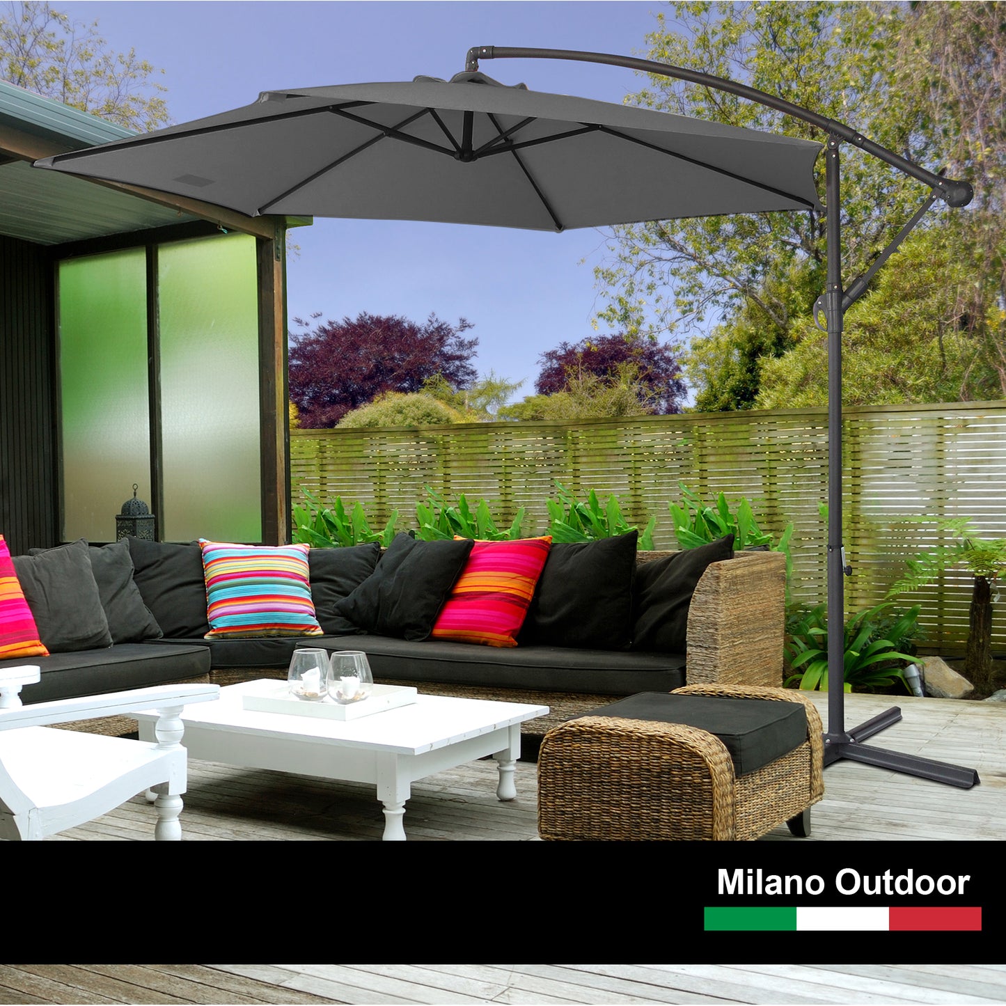 Milano Outdoor - Outdoor 3 Meter Hanging and Folding Umbrella - Charcoal-1878615032238051330