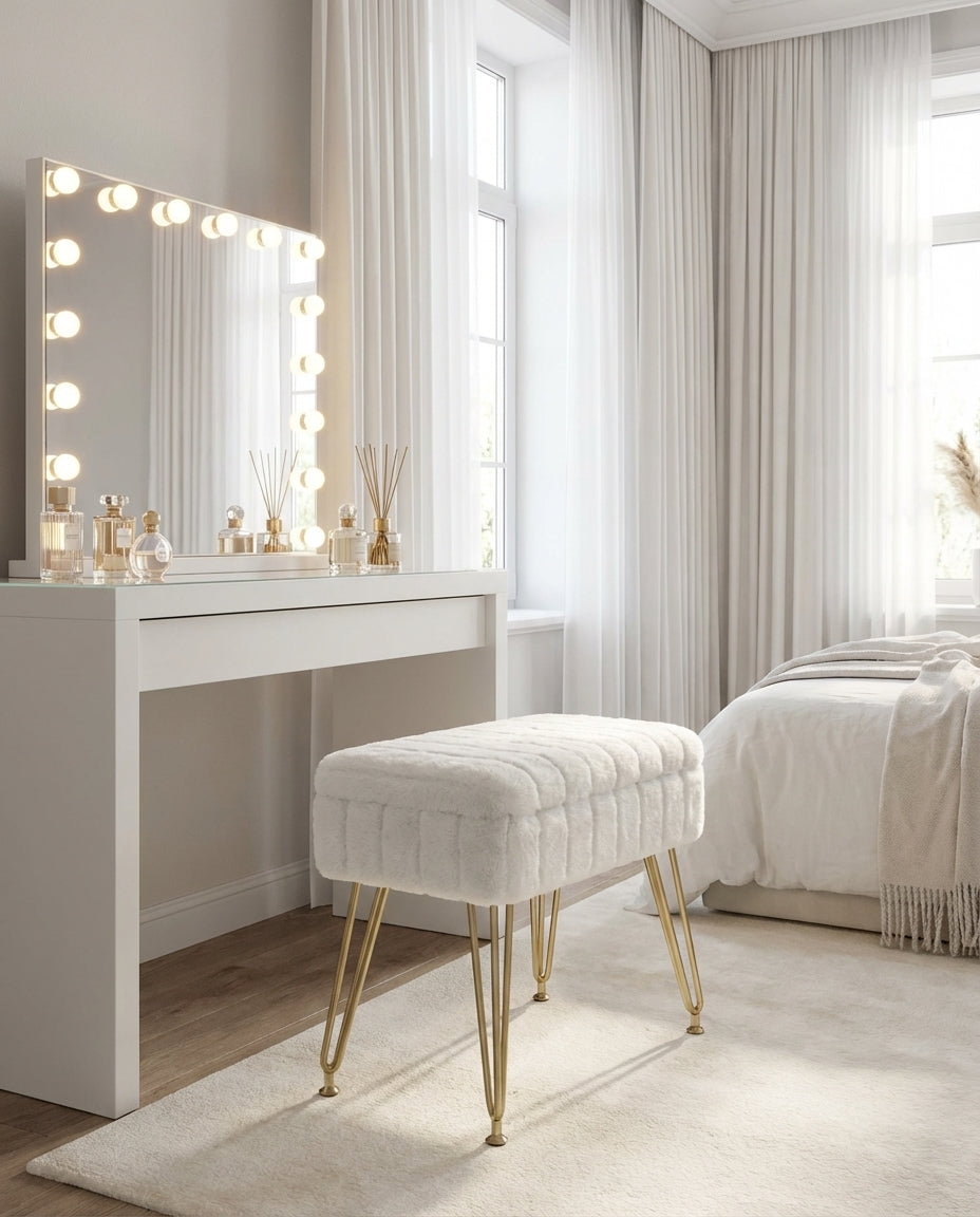 Luna Vanity Storage Stool - White