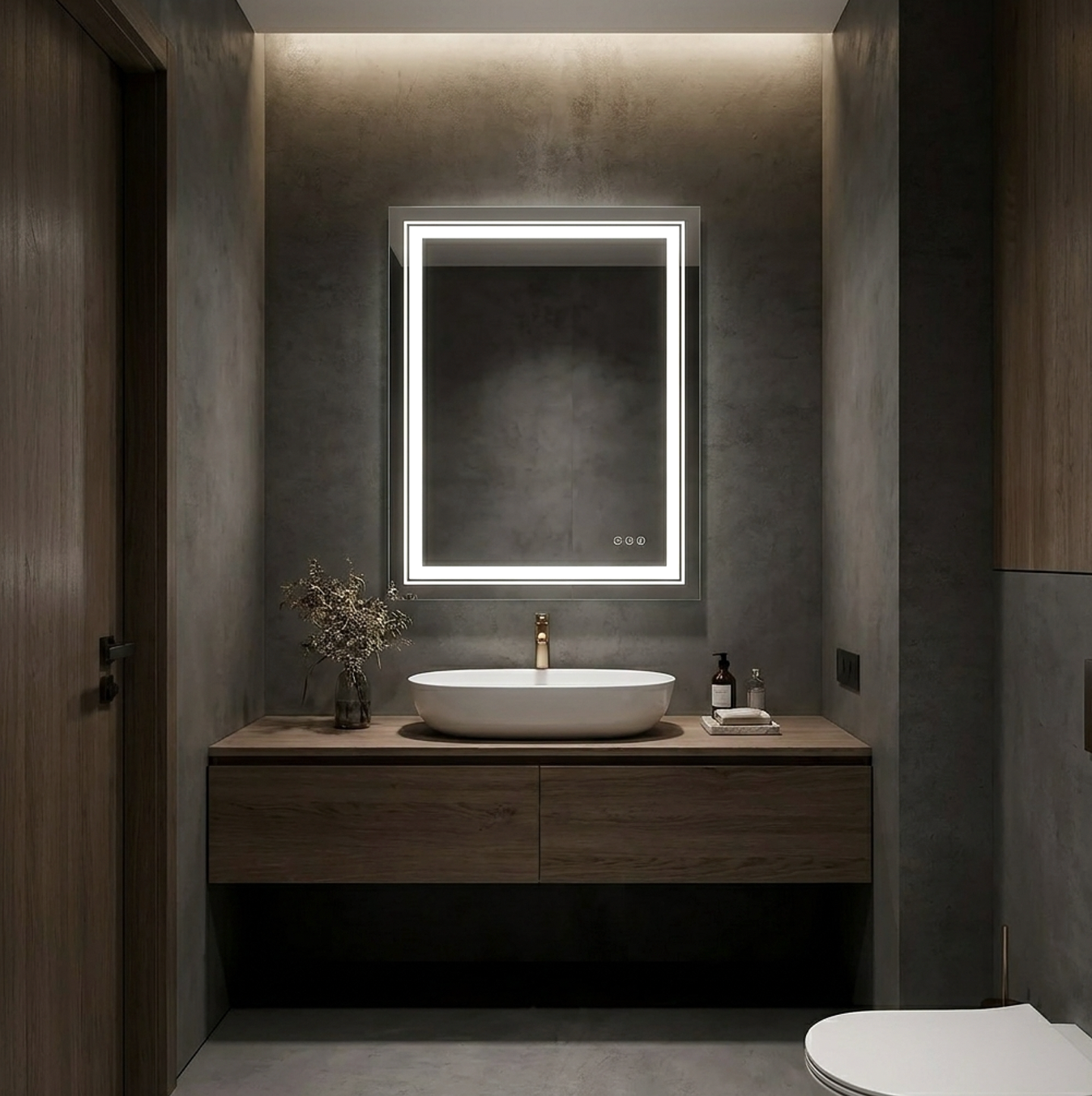 50 x 70cm Rectangle Frameless LED Bathroom Mirror