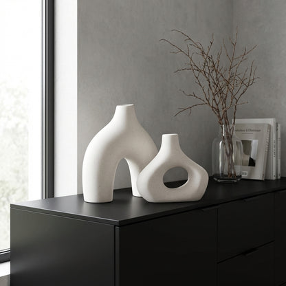 Ceramic Set of 2 Modern White Vases for Home Decor