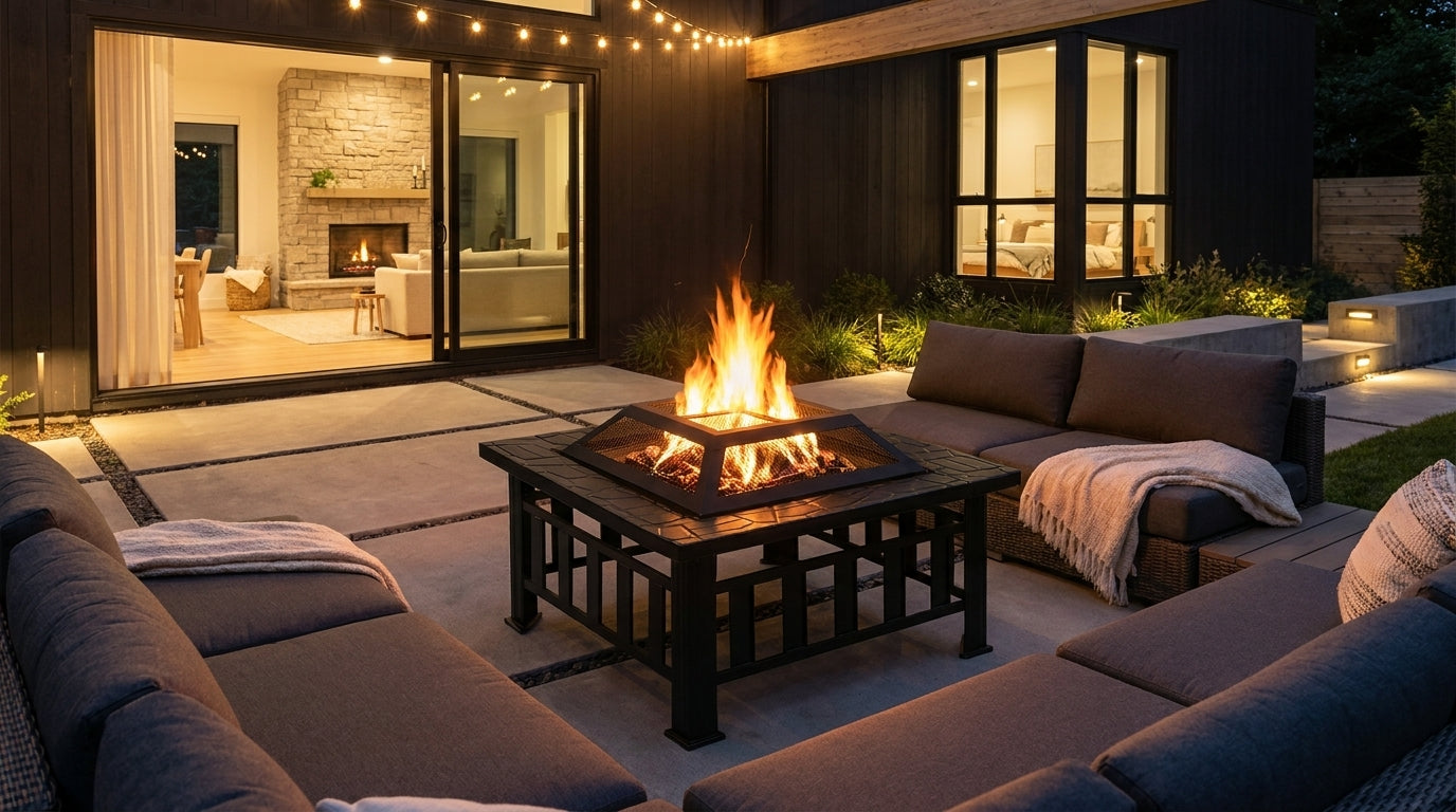 Fire Pit BBQ Grill 2-In-1 Table