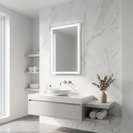 70 x 90cm Rectangle Frameless LED Bathroom Mirror – Bluetooth