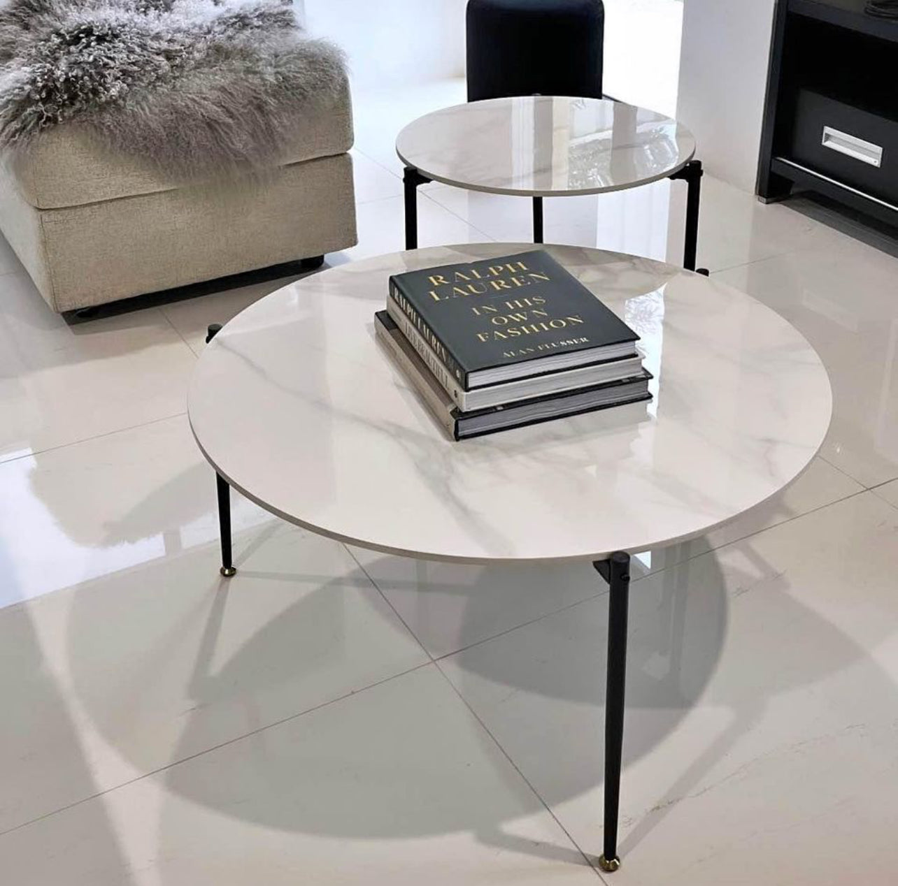 BIANCO NESTED COFFEE TABLE SET - WHITE MARBLE STONE