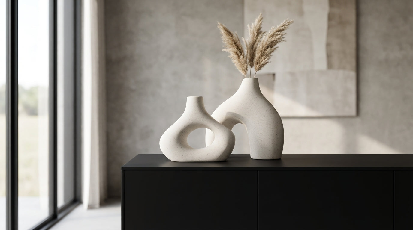 Ceramic Set of 2 Modern White Vases for Home Decor