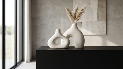 Ceramic Set of 2 Modern White Vases for Home Decor