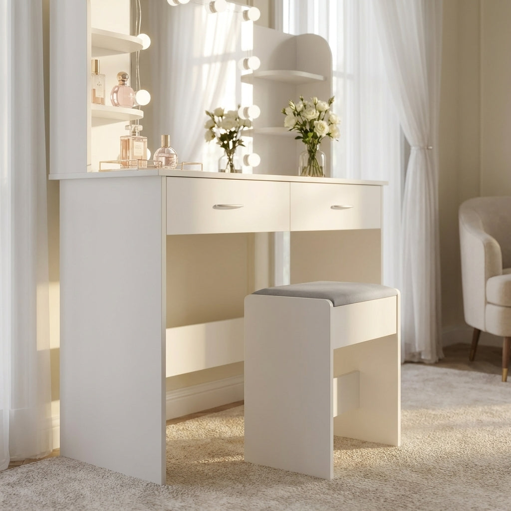 Serenity Dressing Table Set with Makeup Mirror - White – Designer mirror by Interior Ave