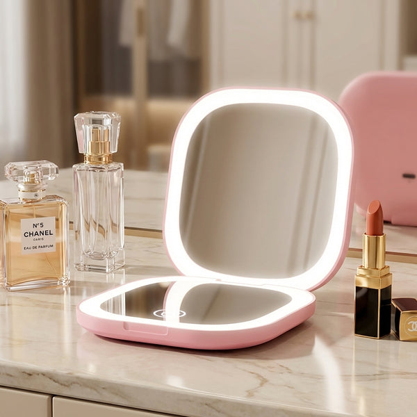 Aura LED Compact Mirror - Pink