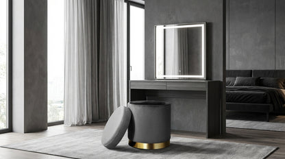 Gia Velvet Storage Ottoman – Charcoal Grey Tufted Footstool with Storage