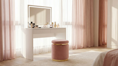 Gia Velvet Ottoman – Pink Round Tufted Footstool – modern ottoman or footstool by Interior Ave