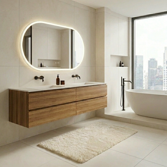 50 x 80cm Oval LED Bathroom Mirror - Bluetooth