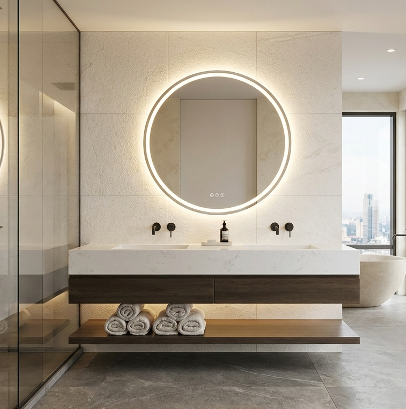 80cm Round Frameless LED Bathroom Mirror – Bluetooth