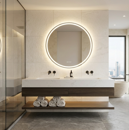 80cm Round Frameless LED Bathroom Mirror – Bluetooth