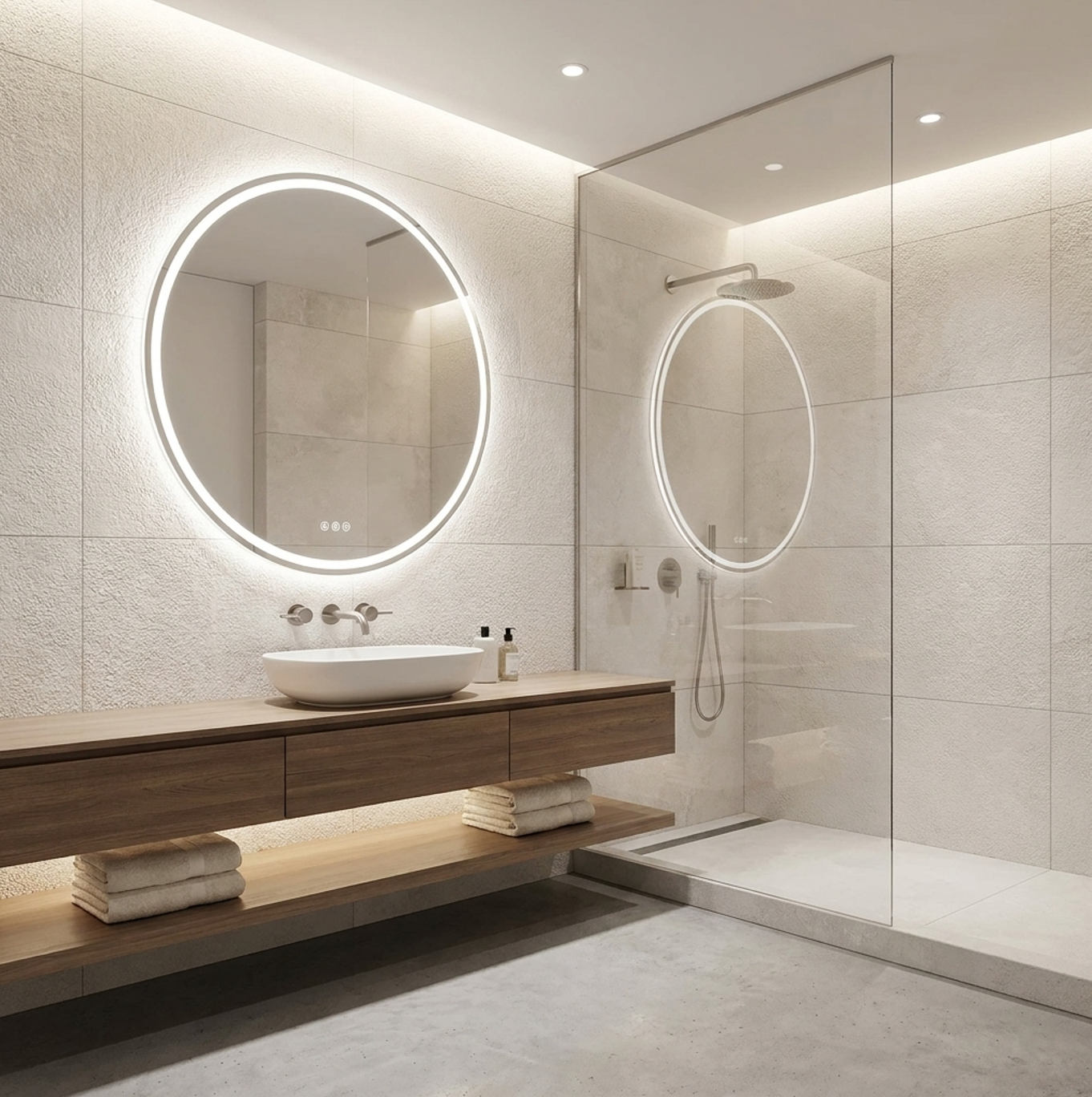 80cm Round Frameless LED Bathroom Mirror – Bluetooth
