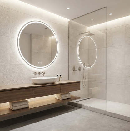 80cm Round Frameless LED Bathroom Mirror – Bluetooth