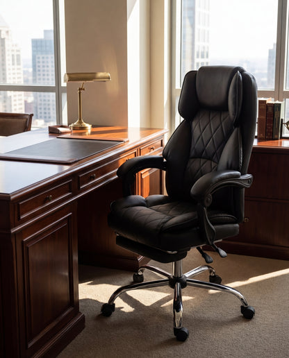 Ashford Reclining Office Chair with Footrest – Black