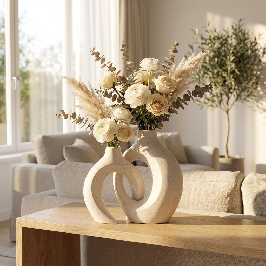 Ceramic Set of 2 Creative White Vases for Home Decor